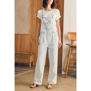 Faherty Womens Topsail Straight Leg Overall Railroad Stripe Cotton Blend Denim S
